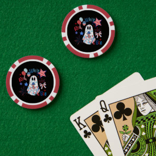 July 4th Ghost Red White Boo Patriotic Halloween Poker Chips