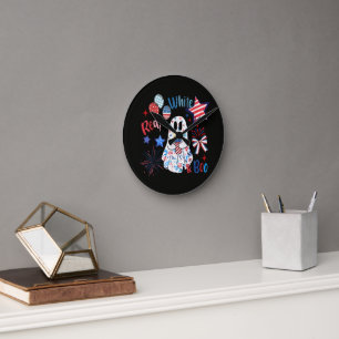 July 4th Ghost Red White Boo Patriotic Halloween Round Clock