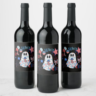 July 4th Ghost Red White Boo Patriotic Halloween Wine Label
