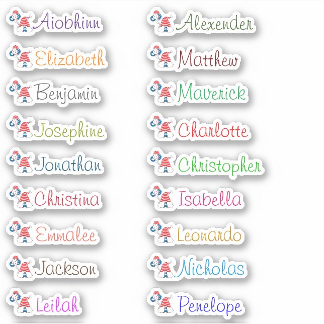 July 4th Gnome Custom Multiple Names Stickers (Front)
