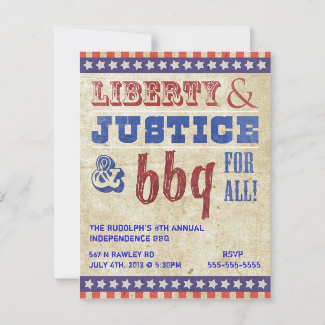July 4th Independence Day BBQ Picnic Invitation (Front)