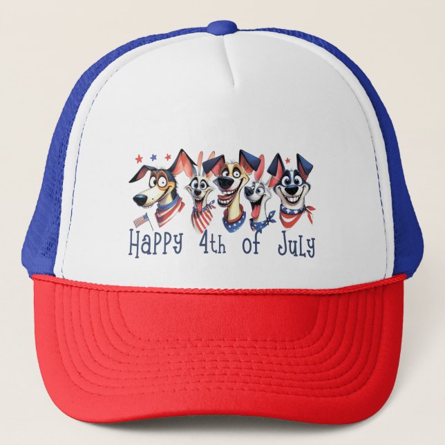 July 4th. Independence Day. Funny Dogs Trucker Hat (Front)