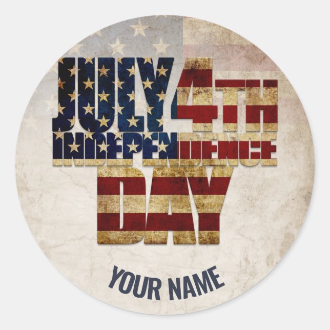July 4th Independence Day Vintage Flag Design Classic Round Sticker (Front)