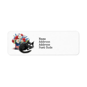 July 4th Independence Day with Kitten Cat Return Address Label