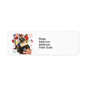 July 4th Independence Day with Kitten Cat Return Address Label