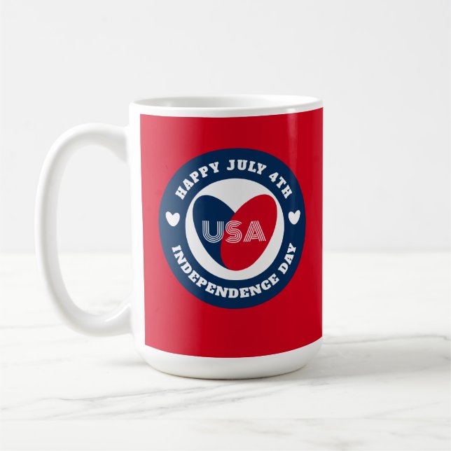July 4th Love the USA Patriotic Red White Blue Coffee Mug (Left)