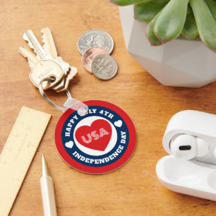 July 4th Love the USA Patriotic Red White Blue Key Ring