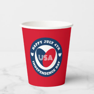 July 4th Love the USA Patriotic Red White Blue Pap Paper Cups