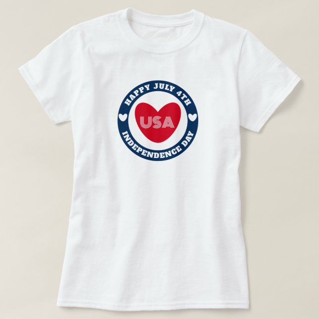 July 4th Love the USA Patriotic Red White Blue T-Shirt (Design Front)