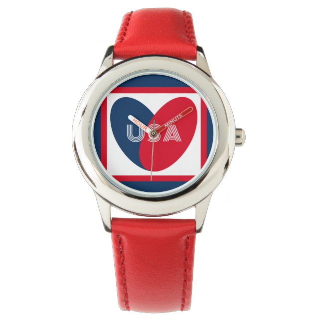 July 4th Love the USA Patriotic Red White Blue Watch (Front)