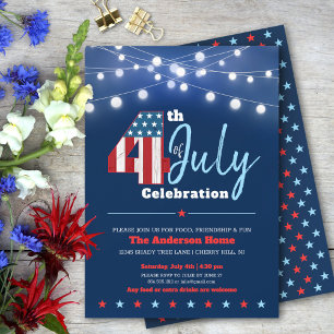 July 4th Modern BBQ Stars Stripes Red White Blue Invitation