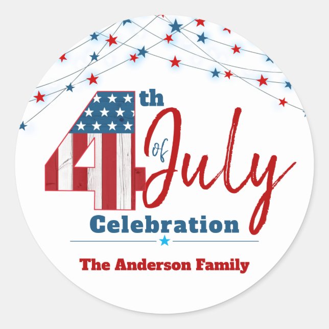 July 4th Modern Patriotic Red White Blue USA Flag  Classic Round Sticker (Front)