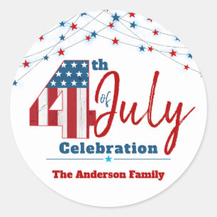 July 4th Modern Patriotic Red White Blue USA Flag  Classic Round Sticker