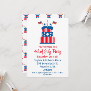 July 4th Party Red White and Blue Cake Invitation