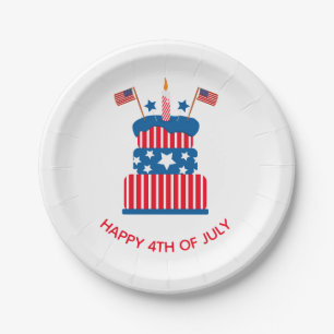 July 4th Party Red White and Blue Cake Paper Plate