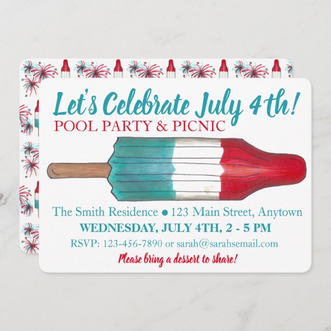 July 4th Party Rocket Pop Popsicle Fireworks Invitation (Front/Back)