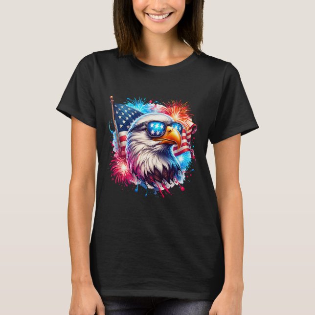 July 4th Patriotic Bald Eagle Usa American Flag Fi T-Shirt (Front)