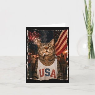 July 4th Patriotic Cat Smoking Cigarette 250 Years Card