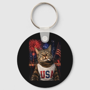 July 4th Patriotic Cat Smoking Cigarette 250 Years Key Ring