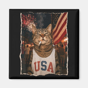 July 4th Patriotic Cat Smoking Cigarette 250 Years Magnet