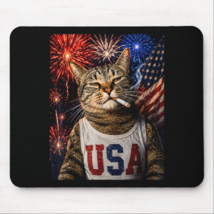 July 4th Patriotic Cat Smoking Cigarette 250 Years Mouse Pad