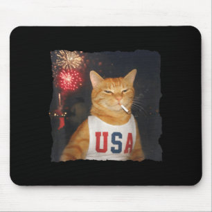 July 4th Patriotic Cat Smoking Cigarette 250 Years Mouse Pad