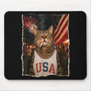 July 4th Patriotic Cat Smoking Cigarette 250 Years Mouse Pad