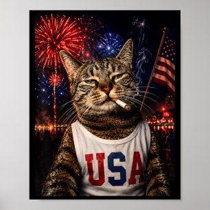 July 4th Patriotic Cat Smoking Cigarette 250 Years Poster