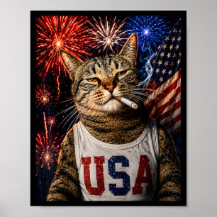 July 4th Patriotic Cat Smoking Cigarette 250 Years Poster