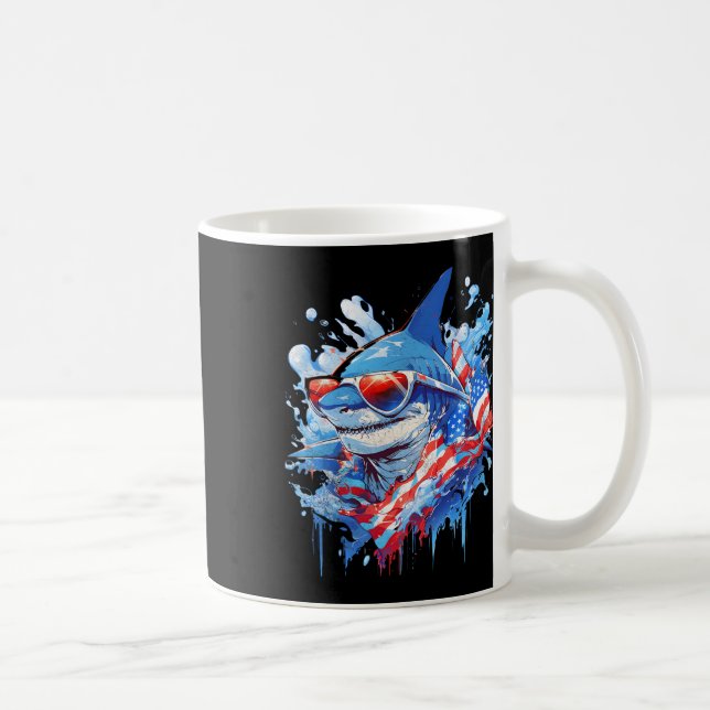 July 4th Patriotic Funny Shark Sungles Independenc Coffee Mug (Right)