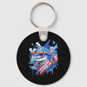 July 4th Patriotic Funny Shark Sungles Independenc Key Ring