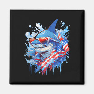 July 4th Patriotic Funny Shark Sungles Independenc Magnet