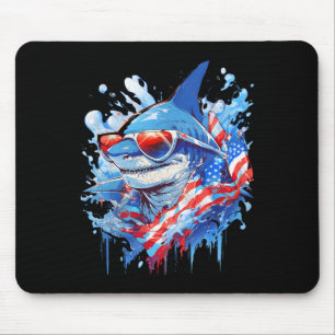 July 4th Patriotic Funny Shark Sungles Independenc Mouse Pad