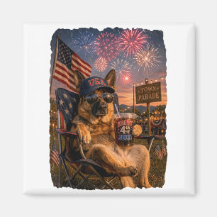 July 4th Patriotic German Shepherd Drinking Iced Magnet