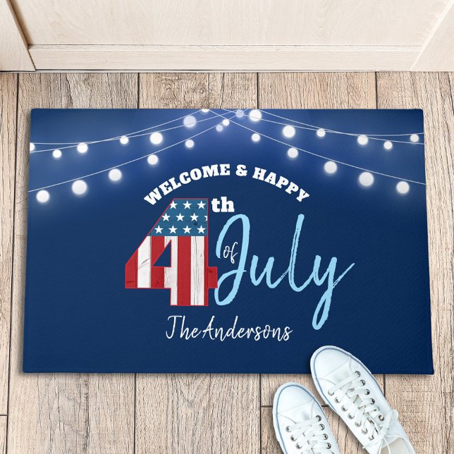 July 4th Patriotic Red White Blue USA Flag Lights Doormat (Creator Uploaded)