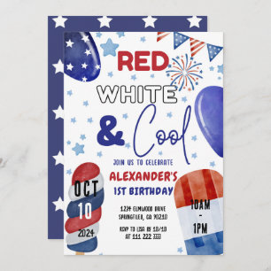 July 4th Red, White Blue 1st 3rd 5th 6th Birthday Invitation