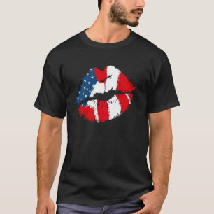 July 4th Red White & Blue Big Lips Patriotic Kiss T-Shirt