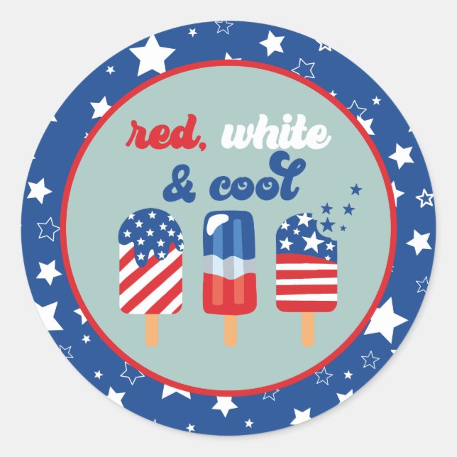 July 4th Red White Blue Birthday Classic Round Sticker (Front)
