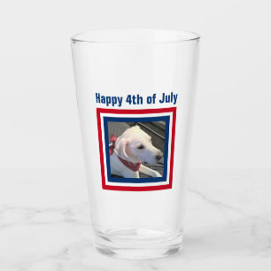 July 4th Red White Blue Cute Dog Wearing Scarf Gla Glass