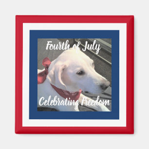 July 4th Red White Blue Cute Dog Wearing Scarf Magnet