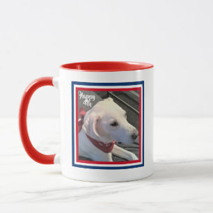 July 4th Red White Blue Cute Dog Wearing Scarf Mug