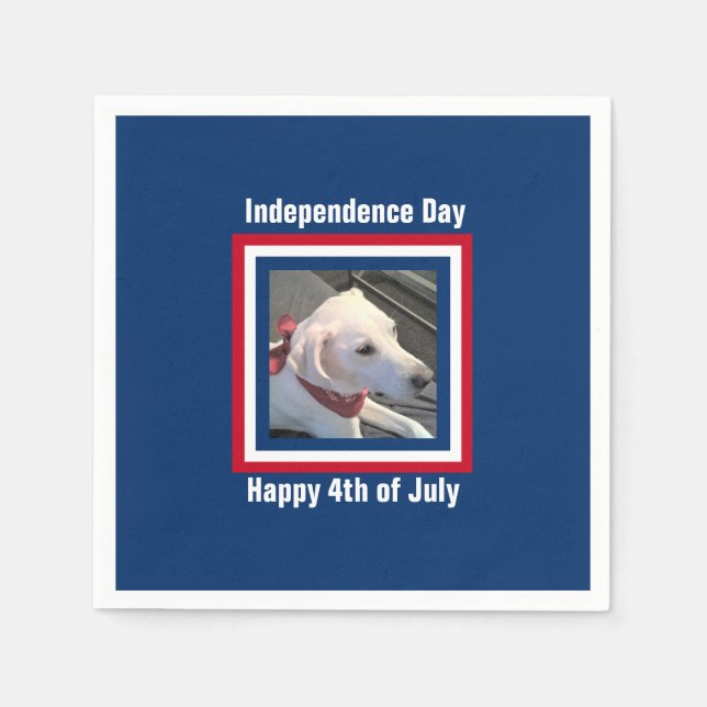 July 4th Red, White, Blue Cute Dog Wearing Scarf Napkin (Front)