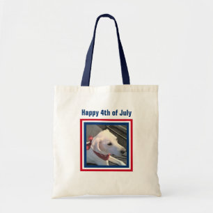 July 4th Red White Blue Cute Dog Wearing Scarf Tote Bag