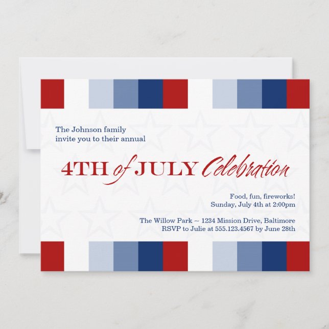 July 4th red white blue Independence celebration Invitation (Front)