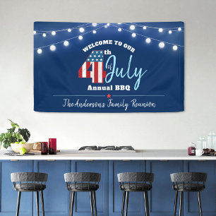 July 4th Red White Blue Patriotic USA Flag Lights Banner