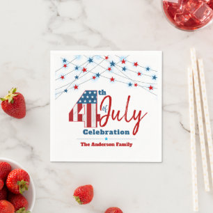 July 4th Red White Blue Patriotic USA Flag Stars Napkin