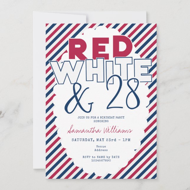 July 4th Red White Blue Picnic BBQ Birthday Party Invitation (Front)