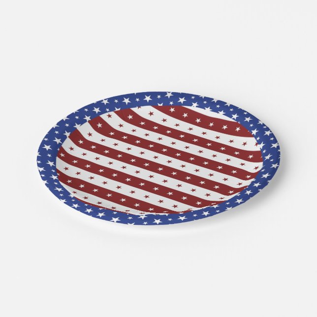 July 4th Red White & Blue Stars & Stripes Party Paper Plate (Angled)