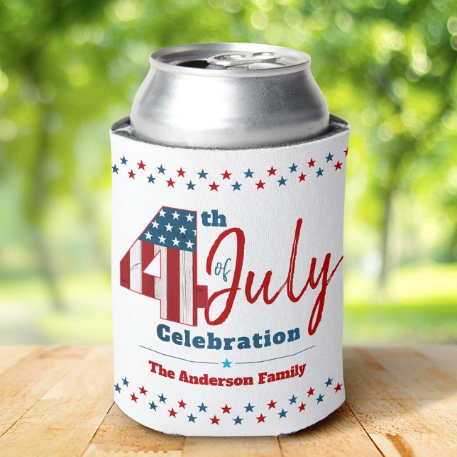 July 4th Red White Blue Stars USA Flag Patriotic Can Cooler (Creator Uploaded)