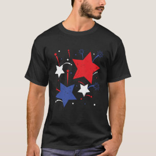 July 4th Red White Blue Stars With Firework Vintag T-Shirt